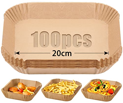 Mbsomnus 100 Stück Airfryer Backpapier 20cm Backpapier für Heißluftfritteuse Quadrat Air Fryer Paper Wasserdicht Ölfest Antihaft für Bratpfanne Mikrowelle Ofen von Mbsomnus
