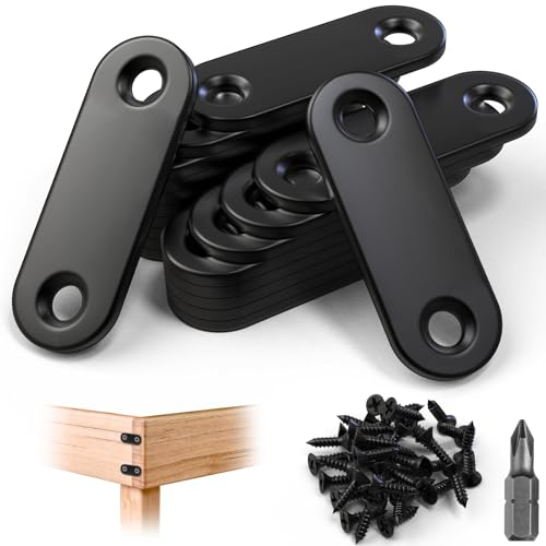 Mbsomnus 15x46 mm Flachverbinder Schwarz Holzverbinder Edelstahl Flacheisen Gelocht 20 Stück Verbindungsblech mit Schrauben und Bit Verbinder Metall Lochplatte für Möbel Stühlen Bücherregalen Tischen von Mbsomnus