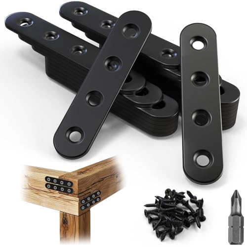 Mbsomnus 15x76 mm Flachverbinder Edelstahl Verbindungsblech 20 Stück Flacheisen Gelocht Schwarz Holzverbinder mit Schrauben und Bit Verbinder Metall Lochplatte für Möbel Tischen Stühlen Bücherregalen von Mbsomnus