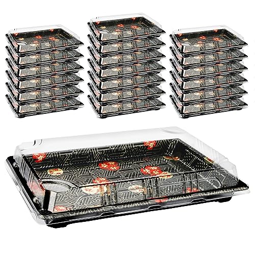 Mbsomnus 20 Stück Meal Prep Boxen Kunststoff Servierplatte mit Deckel Wiederverwendbare Meal Prep Essensbox Mealprepboxen Food Container für Partyessen Buffets Sushi (26x19x5cm) von Mbsomnus