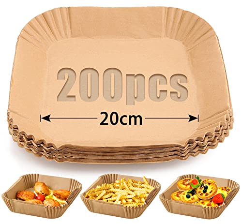 Mbsomnus 200 Stück Air Fryer Paper 20cm Backpapier für Heißluftfritteuse Quadrat Airfryer Backpapier Wasserdicht Ölfest Antihaft für Ofen Mikrowelle Bratpfanne von Mbsomnus