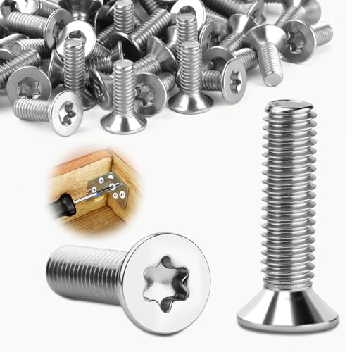 Mbsomnus 25 Stück Flachkopfschrauben M6x25mm Torx Schrauben M6 Edelstahl 304 A2 V2A mit Torx-Antrieb/Innensechsrund Senkkopfschrauben Maschinenschrauben Standard für Holz, Möbel, Metallarbeiten von Mbsomnus