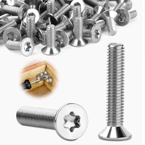 Mbsomnus 30 Stück Flachkopfschrauben M5x40mm Torx Schrauben M5 Edelstahl 304 A2 V2A mit Torx-Antrieb/Innensechsrund Senkkopfschrauben Maschinenschrauben Standard für Holz, Möbel, Metallarbeiten von Mbsomnus