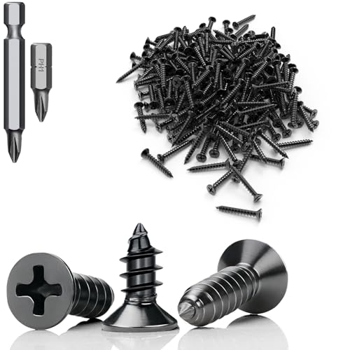 Mbsomnus 30 Stück Selbstschneidende Schrauben Schwarz M5x10 mm Schrauben Schwarz Flachkopf Edelstahl 304 Holzschrauben Screws Vollgewinde mit Schraubendreher Bit für Holzmöbel Büroausstattung DIY von Mbsomnus