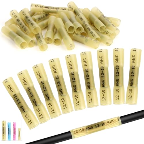 Mbsomnus 30 Stück Quetschverbinder Wasserdicht 12-10 AWG Stoßverbinder Gelb Posaune Kabelverbinder Kfz Schrumpfverbinder Stossverbinder Crimpverbinder für Kabel Verbinden Durchgangsverbinder von Mbsomnus