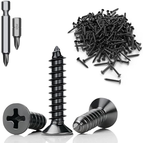 Mbsomnus 60 Stück Selbstschneidende Schrauben Schwarz M3x12 mm Schrauben Schwarz Flachkopf Edelstahl 304 Holzschrauben Screws Vollgewinde mit Schraubendreher Bit für Holzmöbel Büroausstattung DIY von Mbsomnus