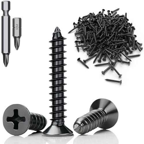 Mbsomnus 60 Stück Selbstschneidende Schrauben Schwarz M3x16 mm Schrauben Schwarz Flachkopf Edelstahl 304 Holzschrauben Screws Vollgewinde mit Schraubendreher Bit für Holzmöbel Büroausstattung DIY von Mbsomnus
