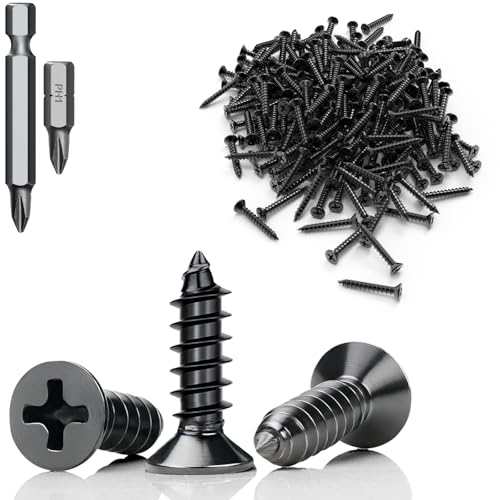 Mbsomnus 60 Stück Selbstschneidende Schrauben Schwarz M4x12 mm Schrauben Schwarz Flachkopf Edelstahl 304 Holzschrauben Screws Vollgewinde mit Schraubendreher Bit für Holzmöbel Büroausstattung DIY von Mbsomnus