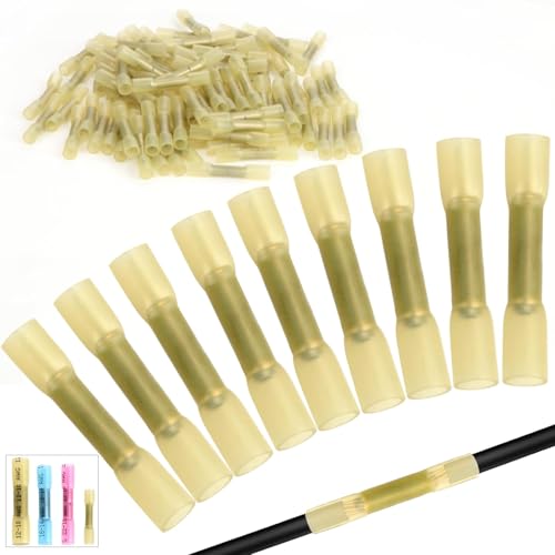 Mbsomnus 90 Stück Quetschverbinder Wasserdicht 26-22 AWG Stoßverbinder Gelb Trompete Kabelverbinder Kfz Schrumpfverbinder Stossverbinder Crimpverbinder für Kabel Verbinden Durchgangsverbinder von Mbsomnus