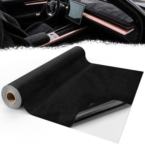 Mbsomnus Mikrofaserstoff Selbstklebend 200x40 cm Dachhimmel Stoff Selbstklebend Stretch Wildleder Optik Kunstleder Schwarz Folie für Cockpit Autoinnenraum Möbel Schmuck Schublade DIY Reparatur von Mbsomnus