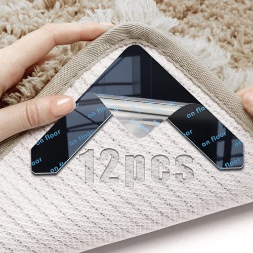 Mbsomnus Teppich Klebepads 12 Stück Teppich Stopper rutschfest Teppichstopper Wiederverwendbare Teppich Antirutsch Pads Anti Rutsch Teppich Waschbare Teppich Ecken Fixieren für Unterlage Teppich von Mbsomnus