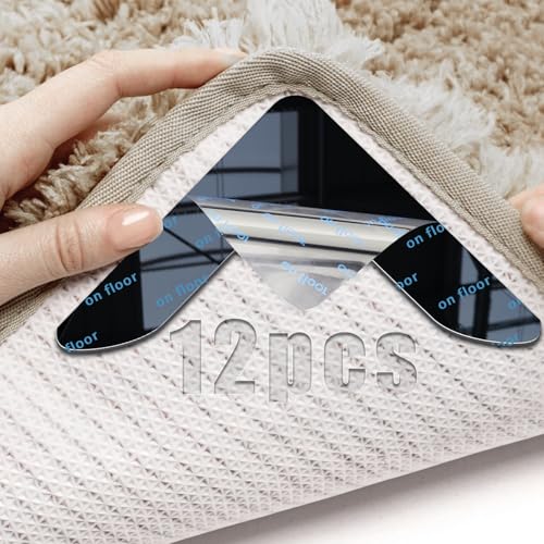 Mbsomnus Teppichstopper 12 Stück Teppich Stopper rutschfest Antirutsch Pads Teppich Klebepads Wiederverwendbare Anti Rutsch Ecken Fixieren für Wohnzimmer Küche Unterlage von Mbsomnus
