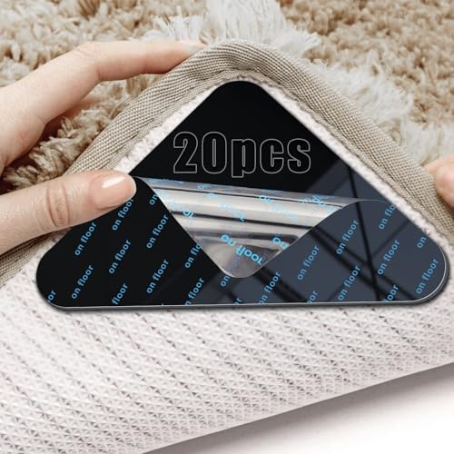 Mbsomnus Teppichstopper 20 Stück Teppich Stopper rutschfest Teppich Antirutsch Pads Klebepads Wiederverwendbare Anti Rutsch Waschbare Ecken Fixieren für Wohnzimmer Küche Eingangsbereiche Unterlage von Mbsomnus