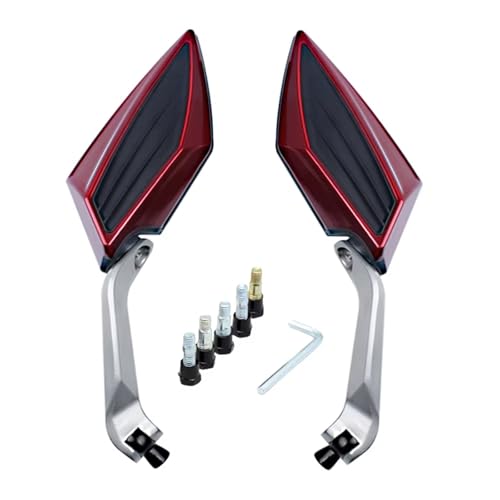 Mbxpxe Motorrad Rückspiegel 2 STÜCK Universial 8mm 10mm Motorrad Spiegel Roller E-Bike Rückspiegel Elektromobil Rückseite Spiegel Bar Spiegel(Red) von Mbxpxe