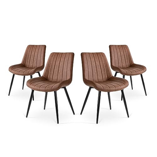 Mc Haus ENA Brown x4-4er-Pack Esszimmerstühle, nordisches und Vintage-Design mit gepolstertem Sitz und ergonomischer Rückenlehne, Brown von Mc Haus