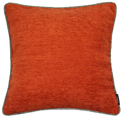 McAlister Textiles Alston Chenille | Sofakissen mit Füllung in Orange mit Grau| 50 x 50cm Größe | flauschig weich edel paspeliert | Deko Designer gefülltes Kissen für Sofa, Couch von McAlister Textiles