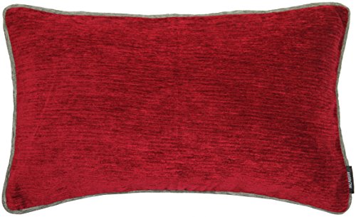 McAlister Textiles Alston Chenille | Sofakissen mit Füllung in Rot mit Grau| 60 x 40cm Größe | flauschig weich edel paspeliert | Deko Designer gefülltes Kissen für Sofa, Couch von McAlister Textiles