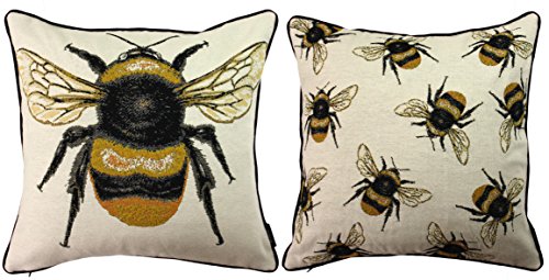 McAlister Textiles Bugs Life | 2er Set Kissenbezüge Gelbe Biene und Hummeln 40cm x 40cm | gewebtes Tiermotiv Deko Kissenhülle für Zierkissen, Sofa, Bett, Couch von McAlister Textiles