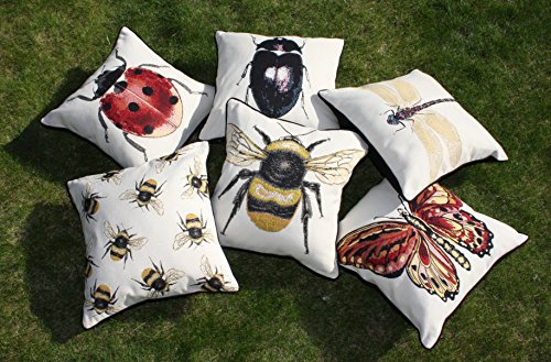 McAlister Textiles Bugs Life | 6er Set Kissenbezüge Biene, Hummeln, Libelle, Marienkäfer, Schmetterling und Käfer 40cm x 40cm | gewebtes Tiermotiv Deko Kissenhülle für Zierkissen, Sofa, Bett, Couch von McAlister Textiles