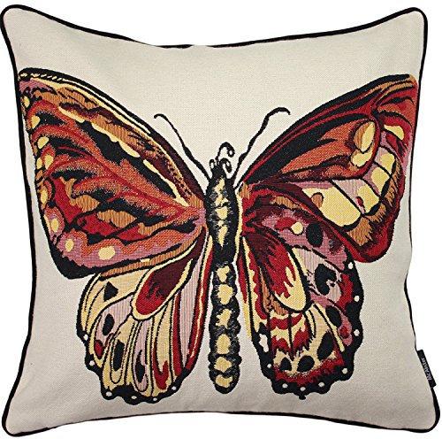 McAlister Textiles Bugs Life | Sofakissen mit Füllung mit gesticktem Schmetterling-Motiv | 43 x 43cm | gewebtes Tiermotiv | gefülltes Deko Kissen für Zierkissen, Sofa, Bett, Couch Motivkissen von McAlister Textiles