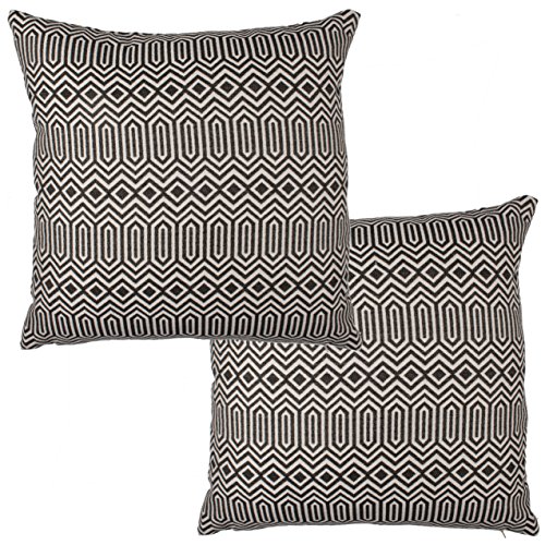 McAlister Textiles Colorado | 2er Packung Zierkissen mit Füllung mit geometrischem Muster 43cm x 43cm in Schwarz | Deko Kissen für Sofa, Bett, Couch von McAlister Textiles