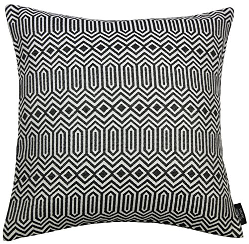 McAlister Textiles Colorado | Kissen mit Füllung in Schwarz | 43 x 43 cm | Gewobenes geometrisches Jaquard Muster | Ethno-Design Deko Kissen gefüllt für Sofa, Couch von McAlister Textiles