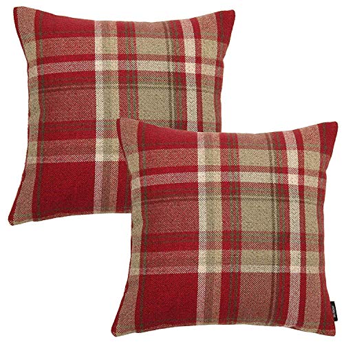 McAlister Textlies Heritage | 2er Pack Kissenbezüge im Karierten Tartan Muster | 43 x 43 cm in Rot | Deko-Kissenbezüge im zeitlosen Karomuster von McAlister Textiles