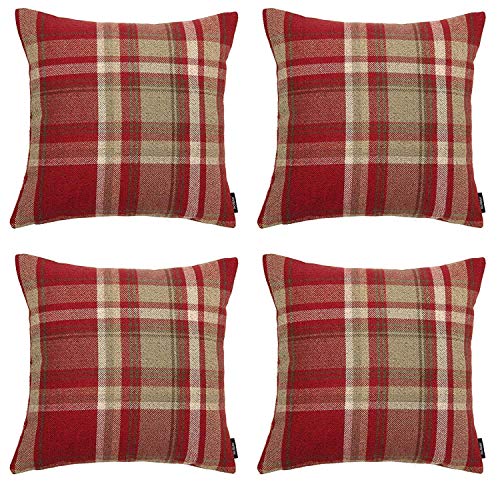 McAlister Textiles Heritage | 4er Pack Sofakissen mit Füllung im Karierten Tartan Muster | 43 x 43 cm in Rot | Deko-Kissen im zeitlosen Karomuster für Ihr Heim von McAlister Textiles