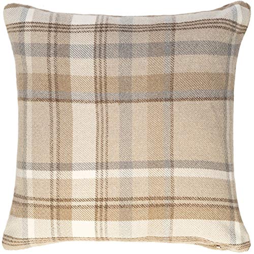 McAlister Textiles Heritage | Kissenbezug für Sofakissen in Beige Natur | 60 x 60 cm | gewobenes Tartan-Muster kariert | Deko Kissenhülle Sofa, Bett, Couch pflegeleichtes Wolle-Gefühl von McAlister Textiles