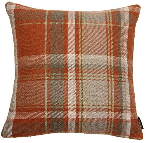 McAlister Textiles Heritage | Kissenbezug für Sofakissen in Terracotta Orange | 50 x 50 cm | gewobenes Tartan-Muster kariert | Deko Kissenhülle Sofa, Bett, Couch pflegeleichtes Wolle-Gefühl von McAlister Textiles