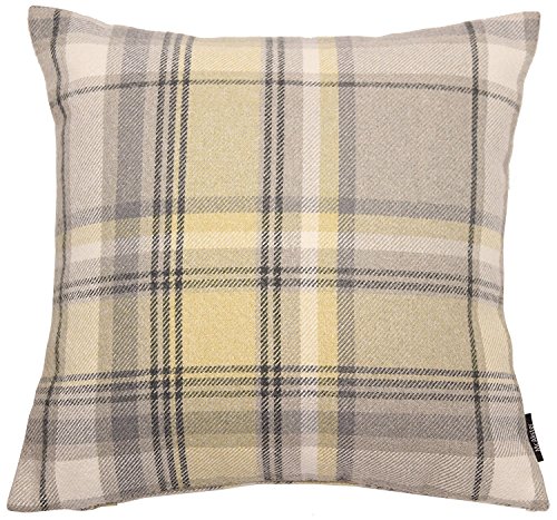 McAlister Textiles Heritage | Kissenbezug für Sofakissen in zartem Gelb | 60 x 60 cm | gewobenes Tartan-Muster kariert | Deko Kissenhülle Sofa, Bett, Couch pflegeleichtes Wolle-Gefühl von McAlister Textiles