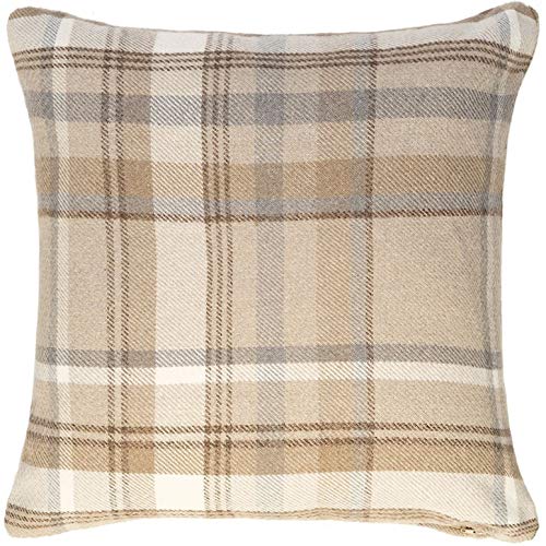 McAlister Textiles Heritage | Sofakissen mit Füllung in Beige Natur | 50 x 50 cm | gewobenes Tartan-Muster kariert | Deko gefülltes Kissen Sofa, Bett, Couch pflegeleichtes Wolle-Gefühl von McAlister Textiles