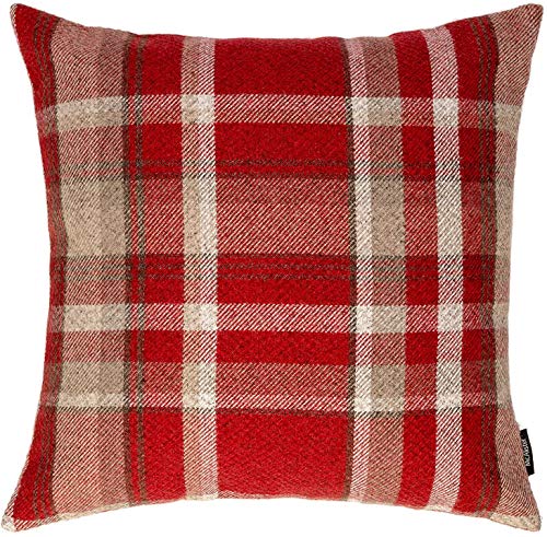 McAlister Textiles Heritage | Sofakissen mit Füllung in Rot | 43 x 43 cm | gewobenes Tartan-Muster kariert | Deko gefülltes Kissen Sofa, Bett, Couch pflegeleichtes Wolle-Gefühl von McAlister Textiles