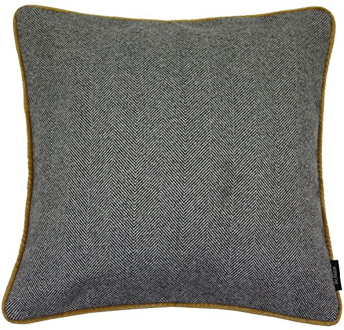 McAlister Textiles Herringbone Boutique Tweed Kissenbezug in Anthrazit Grau & Ockergelb 60 x 60 cm Deko Kissenhülle & Wolle-Gefühl für Sofa, Couch von McAlister Textiles