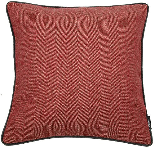 McAlister Textiles Herringbone Boutique Tweed Kissenbezug in Rot & Anthrazit Grau 43 x 43cm Deko Kissenhülle & Wolle-Gefühl für Sofa, Couch von McAlister Textiles