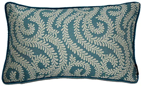 McAlister Textiles Little Leaf | Kissenbezug für Sofa, Couch in Blau Grün | 60 x 40cm | gewobenes Blätter Motiv | Viskosemischung edel paspeliert | Deko Kissenhülle von McAlister Textiles