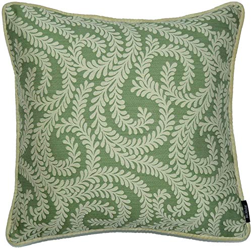 McAlister Textiles Little Leaf | Kissenbezug für Sofa, Couch in Salbei Grün | 50 x 50cm | gewobenes Blätter Motiv | Viskosemischung edel paspeliert | Deko Kissenhülle von McAlister Textiles