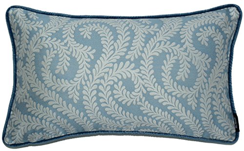 McAlister Textiles Little Leaf | Sofakissen mit Füllung in Wedgewood Blau | 50 x 30cm | gewobenes Blätter Motiv | Viskosemischung edel paspeliert | Deko Kissen für Sofa von McAlister Textiles