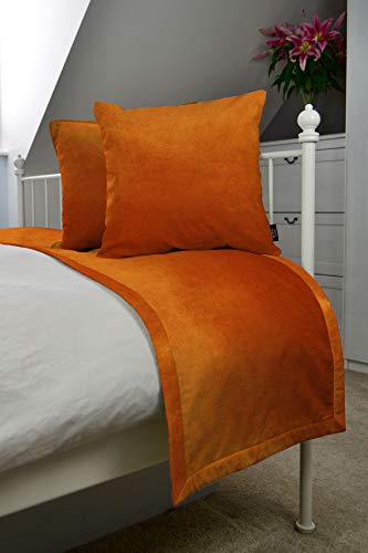 McAlister Textiles Matter Samt Bettwäscheset | Luxus Weiches Gefühl in Dunklem Orange | Deko Bettläufer + 2 Kissenhüllen für Bett, Sofa, Couch von McAlister Textiles