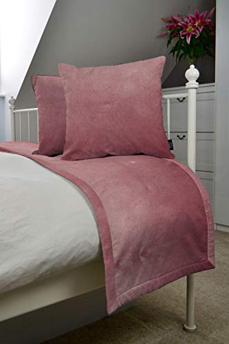 McAlister Textiles Matter Samt Bettwäscheset | Luxus Weiches Gefühl in Rose Pink | Deko Bettläufer + 2 Kissenhüllen für Bett, Sofa, Couch von McAlister Textiles