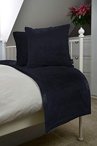 McAlister Textiles Matter Samt Bettwäscheset | Luxus Weiches Gefühl in Schwarz | Deko Bettläufer + 2 Kissenhüllen für Bett, Sofa, Couch von McAlister Textiles