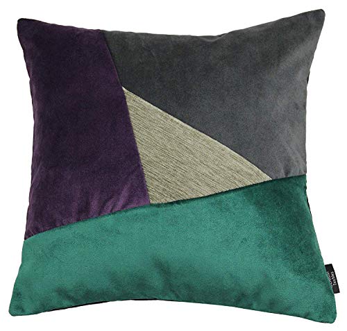 McAlister Textiles Matter Samt | Kissenbezug für Sofakissen dreieckiges Patchwork in Anthrazit & Aubergine Violett & Smaragd | 43 x 43cm | griffester weicher Samt | Deko Kissenhülle für Couch, Sofa von McAlister Textiles