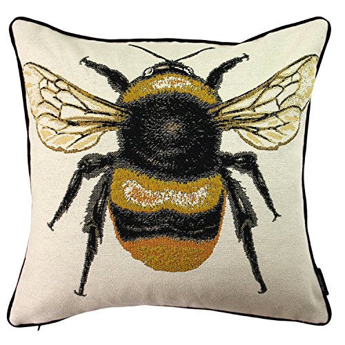 McAlister Textiles Bugs Life | Sofakissen mit Füllung mit gesticktem Bienenkönigin-Motiv | 43 x 43cm | gewebtes Tiermotiv | gefülltes Deko Kissen für Zierkissen, Sofa, Bett, Couch Motivkissen von McAlister Textiles