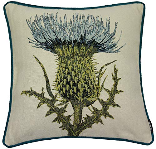 McAlister Textiles Tapestry | Besticktes Zierkissen mit Füllung Blaue Diesteln | 40 x 40cm | gewobenes Blumen-Motiv | gefülltes Deko Kissen für Sofa, Couch, Garten von McAlister Textiles