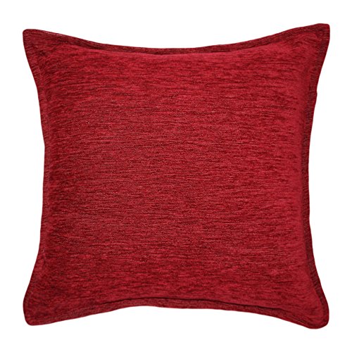 McAlister Textiles Plain Chenille | Sofakissen mit Füllung in Rot | 60cm x 60cm | Samt flauschig in 10 Farben erhältlich | einfarbiges Deko Kissen für Sofa von McAlister Textiles