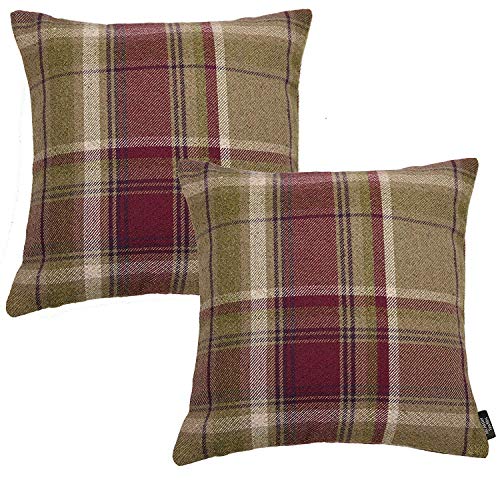 McAlister Textlies Heritage | 2er Pack Kissenbezüge im Karierten Tartan Muster | 43 x 43 cm in Maulbeere Violett | Deko-Kissenbezüge im zeitlosen Karomuster von McAlister Textiles