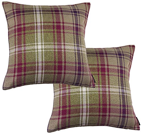 McAlister Textiles Angus | 2er Packung Kissenbezüge im Tartan-Muster kariert 43cm x 43cm in Maulbeere Violett | Deko Kissenhülle von McAlister Textiles