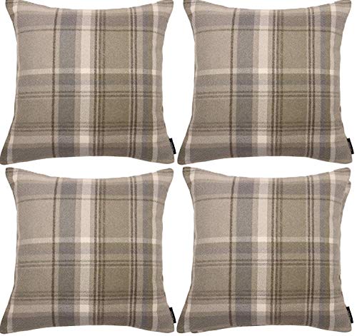 McAlister Textlies Heritage | 4er Pack Kissenbezüge im Karierten Tartan Muster | 43 x 43 cm in Beige Natur | Deko-Kissenbezüge im zeitlosen Karomuster von McAlister Textiles