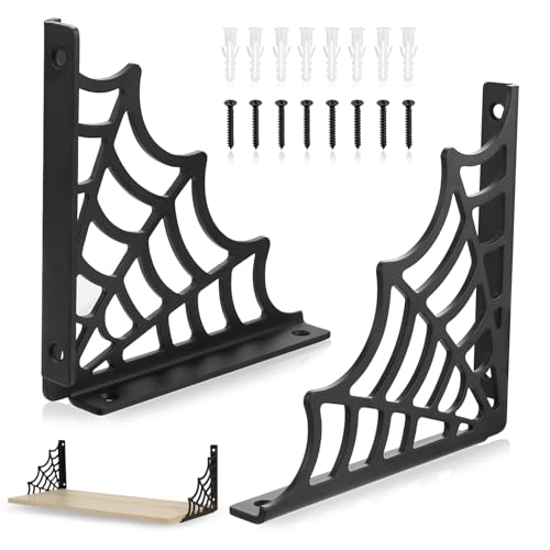 2 STK Retro Regalhalterung Wandhalterung Regal Winkel Schwarz, gotisch Spinnennetz Regalwinkel Schwarz Metallregal, 90 Grad Schwerlastwinkel Regalträger Regal Halterung Wandkonsole(150mm) von McBlast