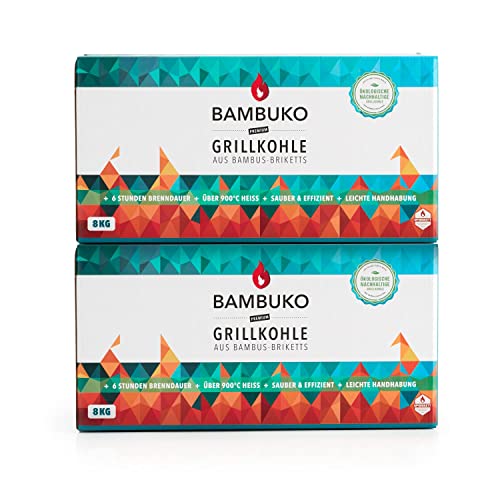 McBrikett Bambus Grillkohle Set: 16 kg BAMBUKO Grillbriketts (2 x 8 kg) von McBrikett